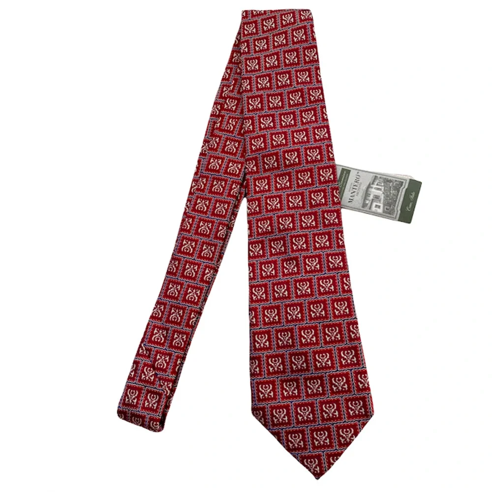 Daniel Cremieux Mantero Nwt Red Square Blue 100% Silk Handmade in Italy Neck Tie